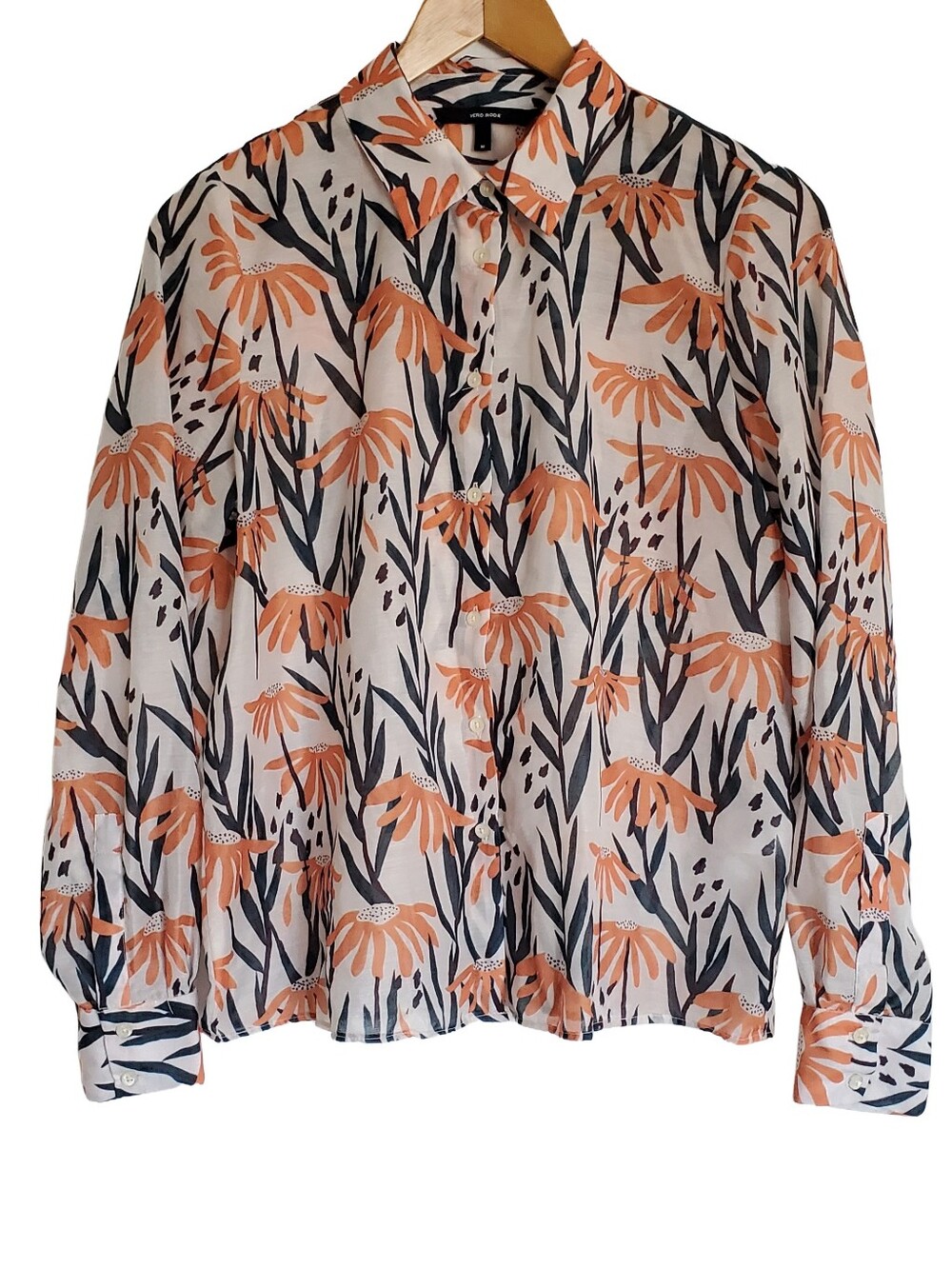 Vero Moda Button-up Shirt Blouse Top Mod Art Style Floral Flower Print